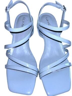 Calvin Klein Patent Strappy Block Heel Sandals "Light Blue" Women's 7.5 | NEW